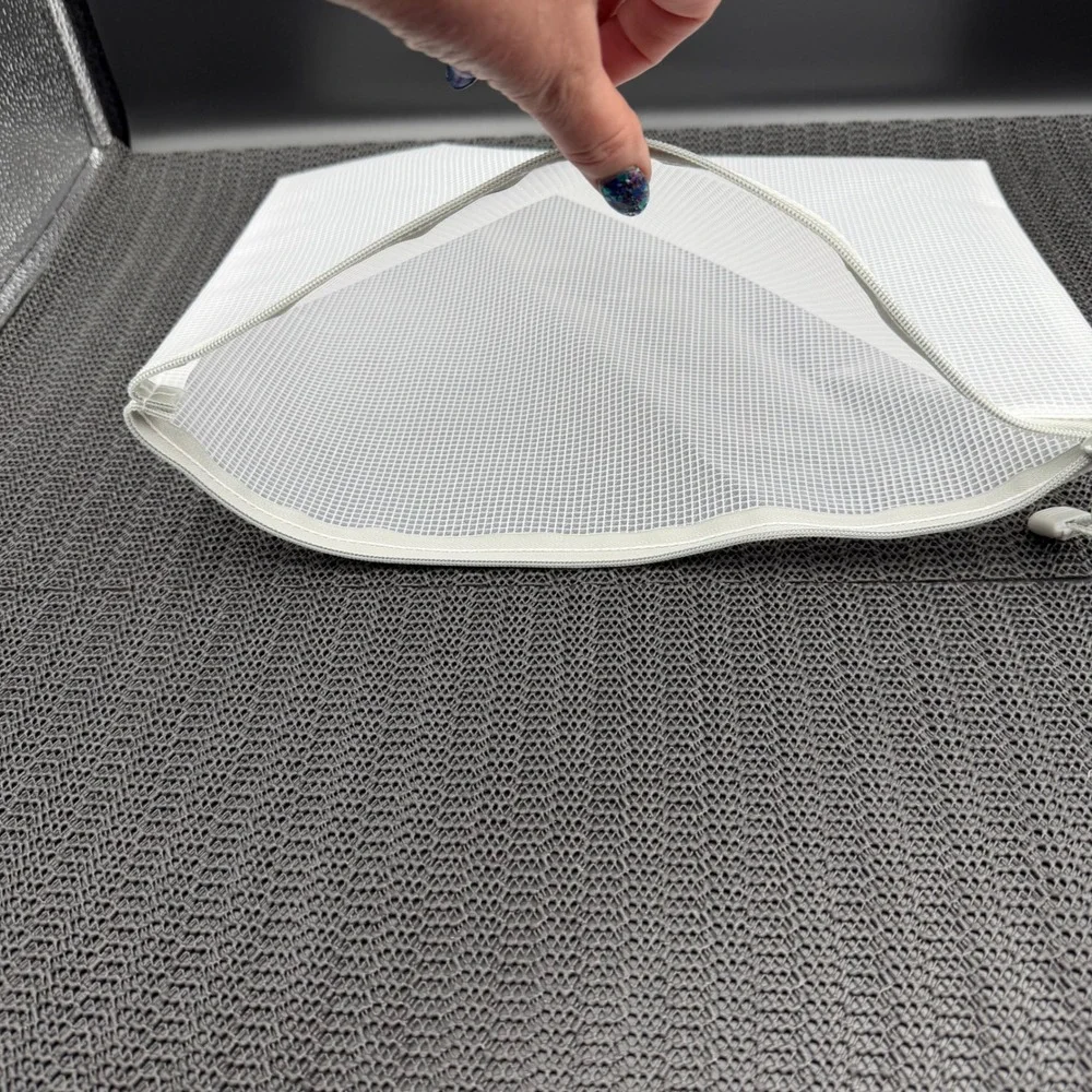 Clear Mesh Zipper Pouch Reinforced Grid Storage Bag White 13.5x9.5 Office Travel